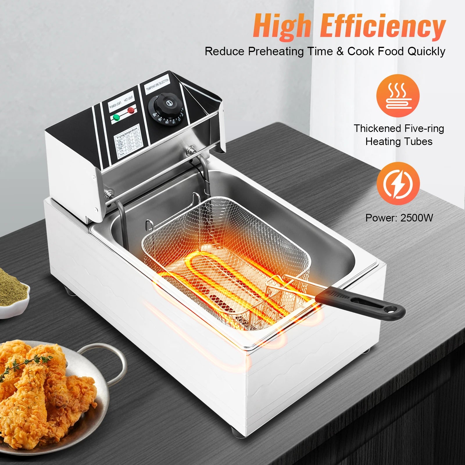 Friggitrice Elettrica Commerciale 6L 2500W 220V Euro Plug