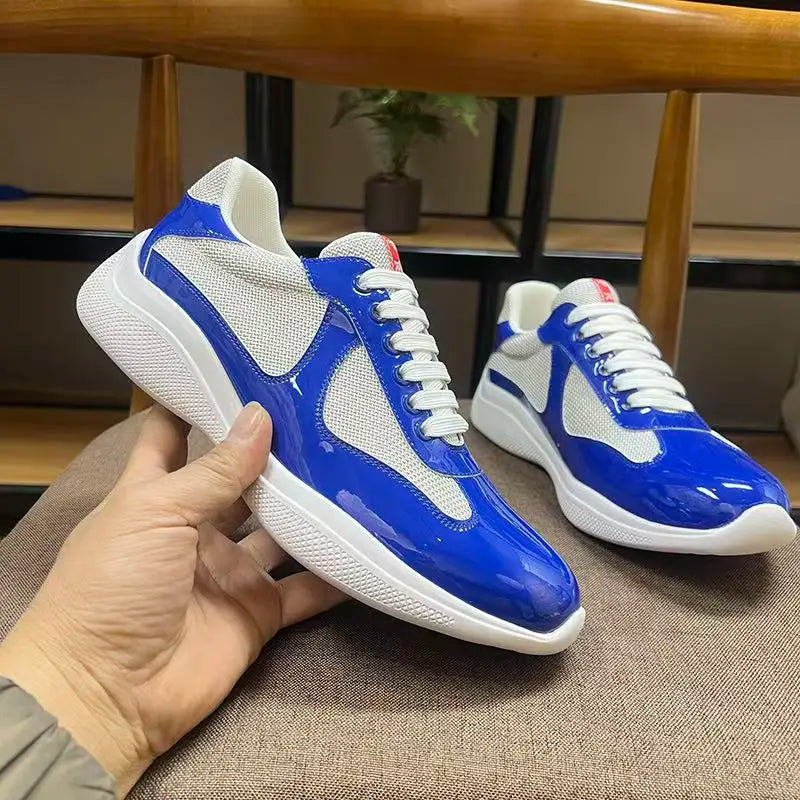 Trendy klassische Herren-Sneaker 2026 aus Lackleder und atmungsaktivem Mesh, echtes Leder, bequem, frühlingshaft-leger, Sportschuhe