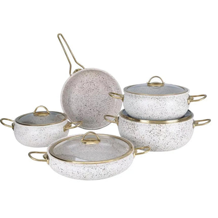9-piece Induction Pressed Aluminum Nonstick White Soup Pot Granite Cookware Set