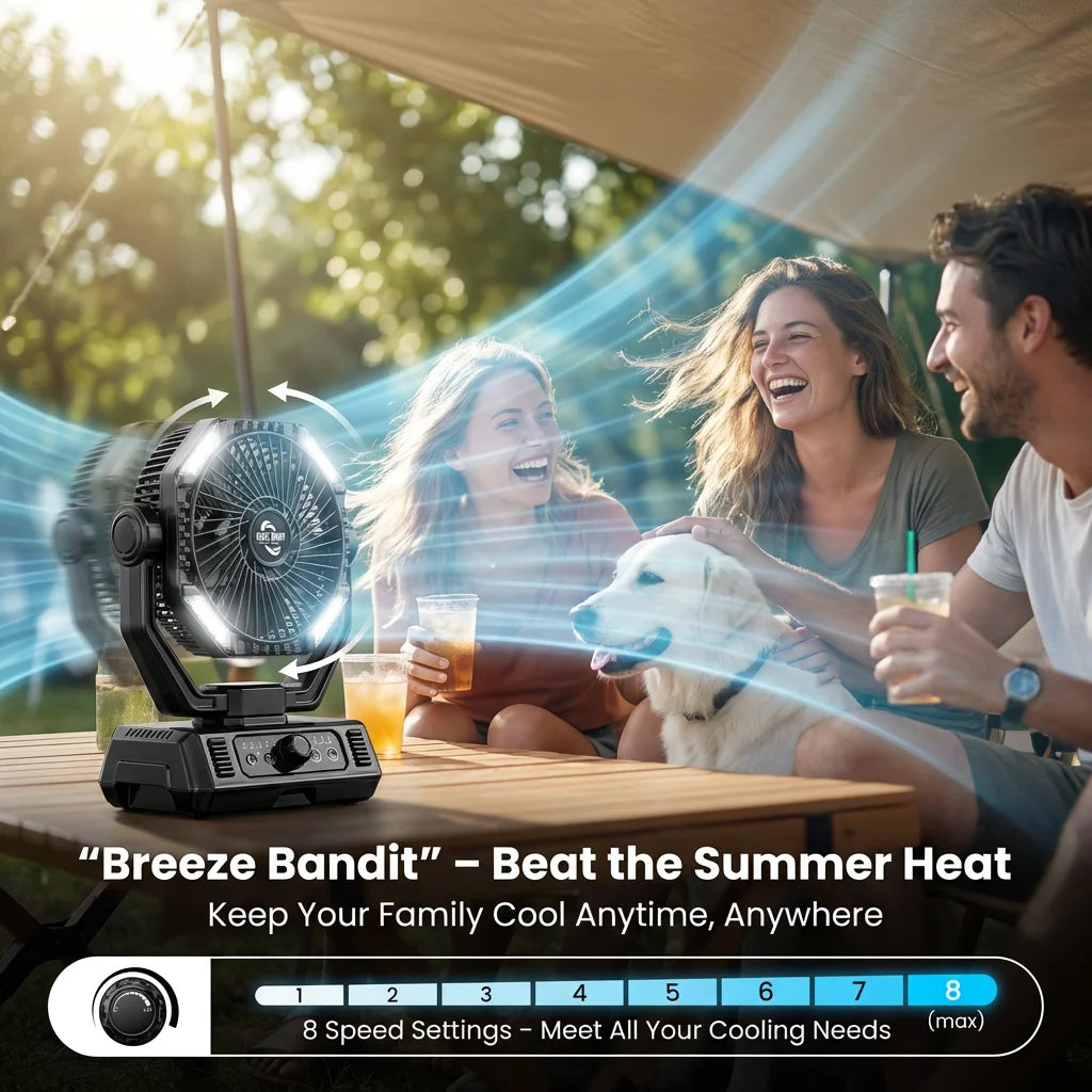 Ventilatore da campeggio coldSky 20000mAh con 4 luci LED e telecomando, 8 velocità regolabili, ricaricabile, per tenda e pesca