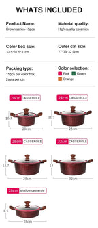 DONNOR Set di Pentole 6/15 Pezzi Pentola per Zuppa Antiaderente Pentola per Stufato con Coperchio in Vetro Pentole per Cappotto Sano in Granito per Stufe da Cucina Universali