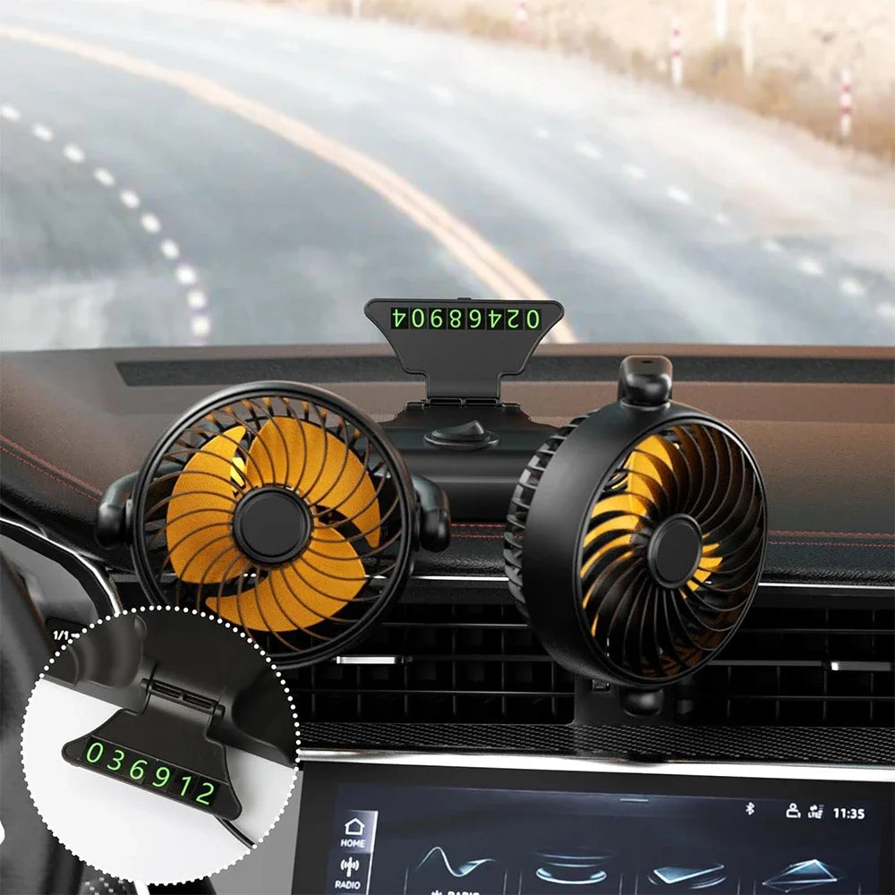 Ventilatore per Auto 12V a Doppia Testa con Rotazione a 360 Gradi, Portatile, 2 Velocità, Vento Forte, Alimentazione da Presa Accendisigari per Camion, SUV, Camper