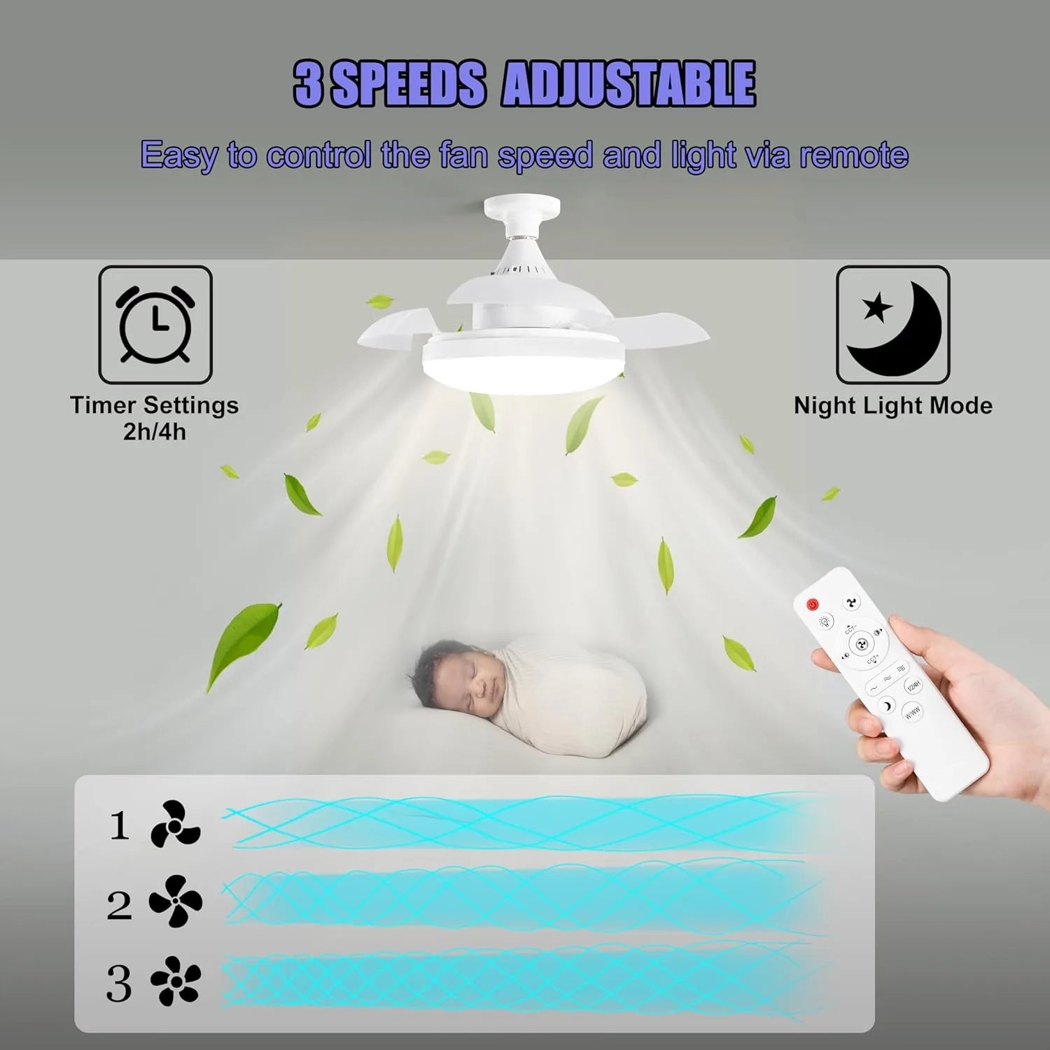 Ventilatore da soffitto JOYINLED con illuminazione e telecomando, pale retrattili a scomparsa, luce dimmerabile, silenzioso, 3 velocità per camera da letto