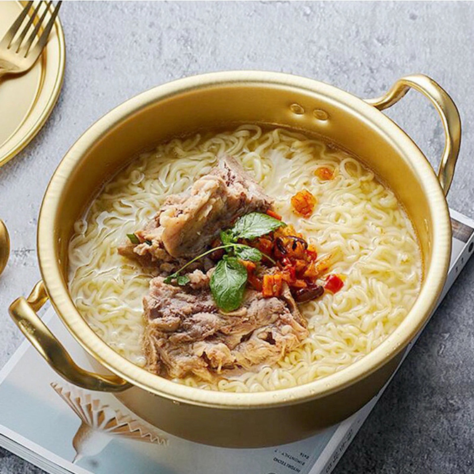 Koreanischer Ramen-Topf Nudeln Paomian Verdickter gelber Aluminiumtopf Suppentopf Hot Pot Goldene Küche Kochgeschirr Wok