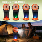 Ventilatore Nebulizzatore da Campeggio per Esterni con Lanterna, Spray Nano ABS+PP, 15000mAh, 2000ml, Torcia LED RGB Brushless, 4 Velocità, Verde/Arancione/Nero