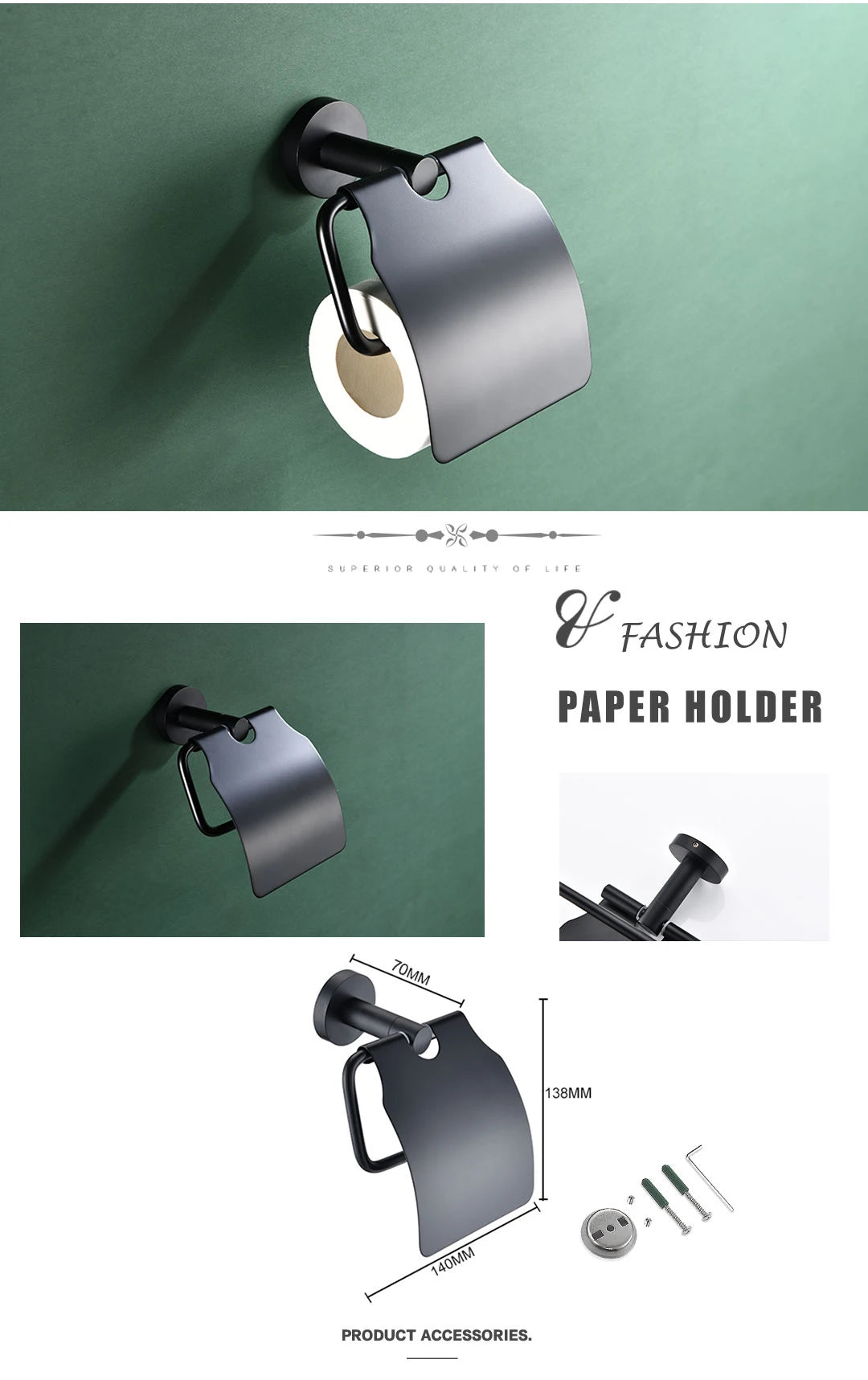 Portasciugamani da parete in acciaio inossidabile nero opaco Portasciugamani Portasapone Porta carta igienica Ganci per asciugamani Accessori per il bagno