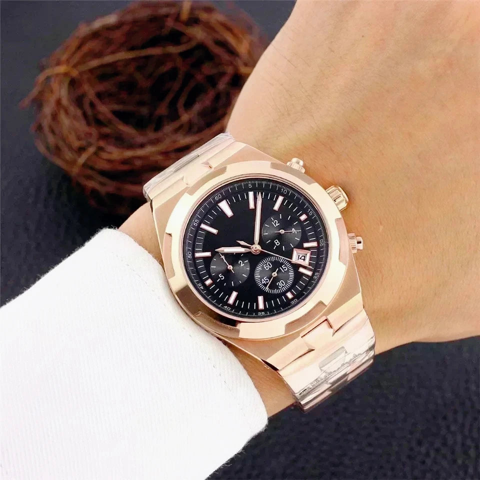 Herren-Automatik-Mechanikuhren im 40mm-Fliegerstil, trendy, hochwertiger Edelstahl 904L, Schwarz, Blau, Roségold