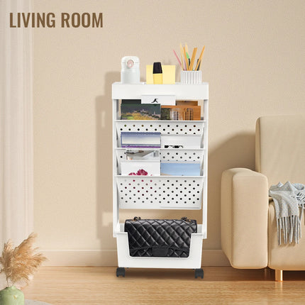 Mobile Rolling Bookshelf with Lockable Wheels - Heavy-Duty Bookcase on Wheels, Removable Organizer with Cup Holder for Home Office Use