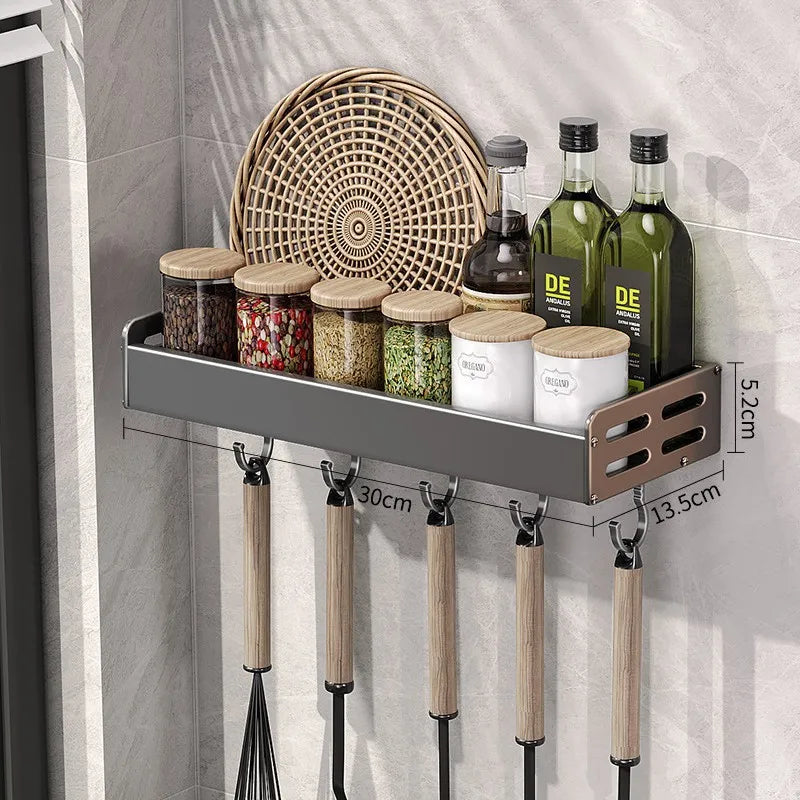 Scaffale da Cucina Color Canna di Fucile - Organizzatore Multifunzionale in Alluminio Senza Foratura per Spezie e Coltelli
