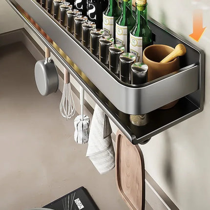 Luxury Light Kitchen Storage Rack, Carbon Steel Spice Rack, No Drilling Wall Mounted Home Wall Shelf Organizer