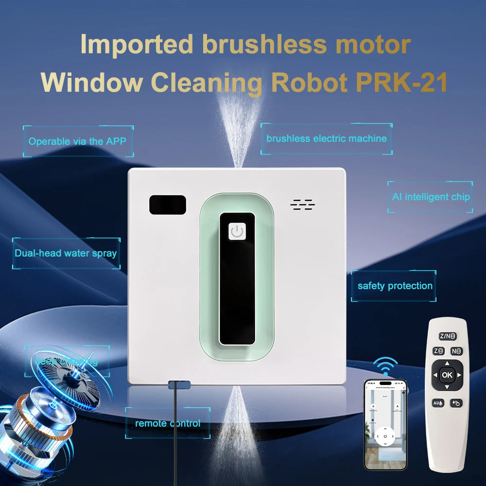 PuRuiKai Elektrischer Automatischer Fensterputzroboter, mit APP-/Fernbedienung, mit Sprachansage und automatischem beidseitigem Spray