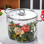 5,5 Liter Glas Topf mit Deckel, Glas Herd, Großvolumiger Suppentopf, Borosilikatglas Auflaufform mit Zweiohr-Suppentopf, Edelstahl