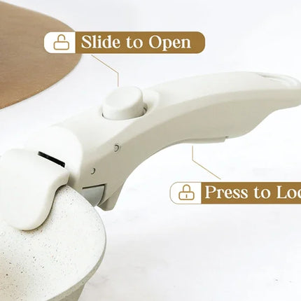 MICHELANGELO Set 3 Padelle Antiaderenti con Manico Rimovibile, Rivestimento Antiaderente Color Crema, Padelle Atossiche per Cottura a Forno
