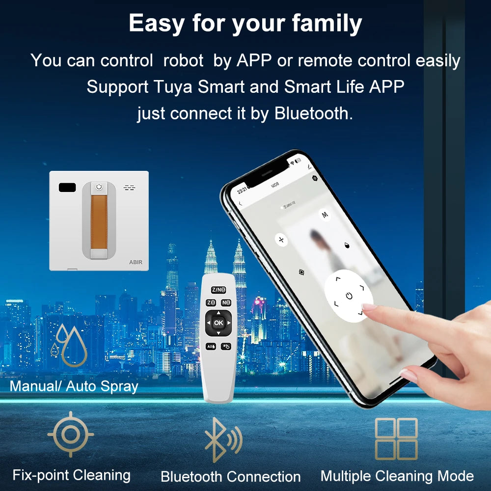 (Codice promozionale: SA2200)Robot Lavavetri ABIR WD8, Doppia Spruzzatura d'Acqua, Memoria Intelligente, Potente Aspirazione a Vuoto, Sensore Laser, Robot per la Pulizia delle Vetrate Domestiche, Controllo tramite APP.