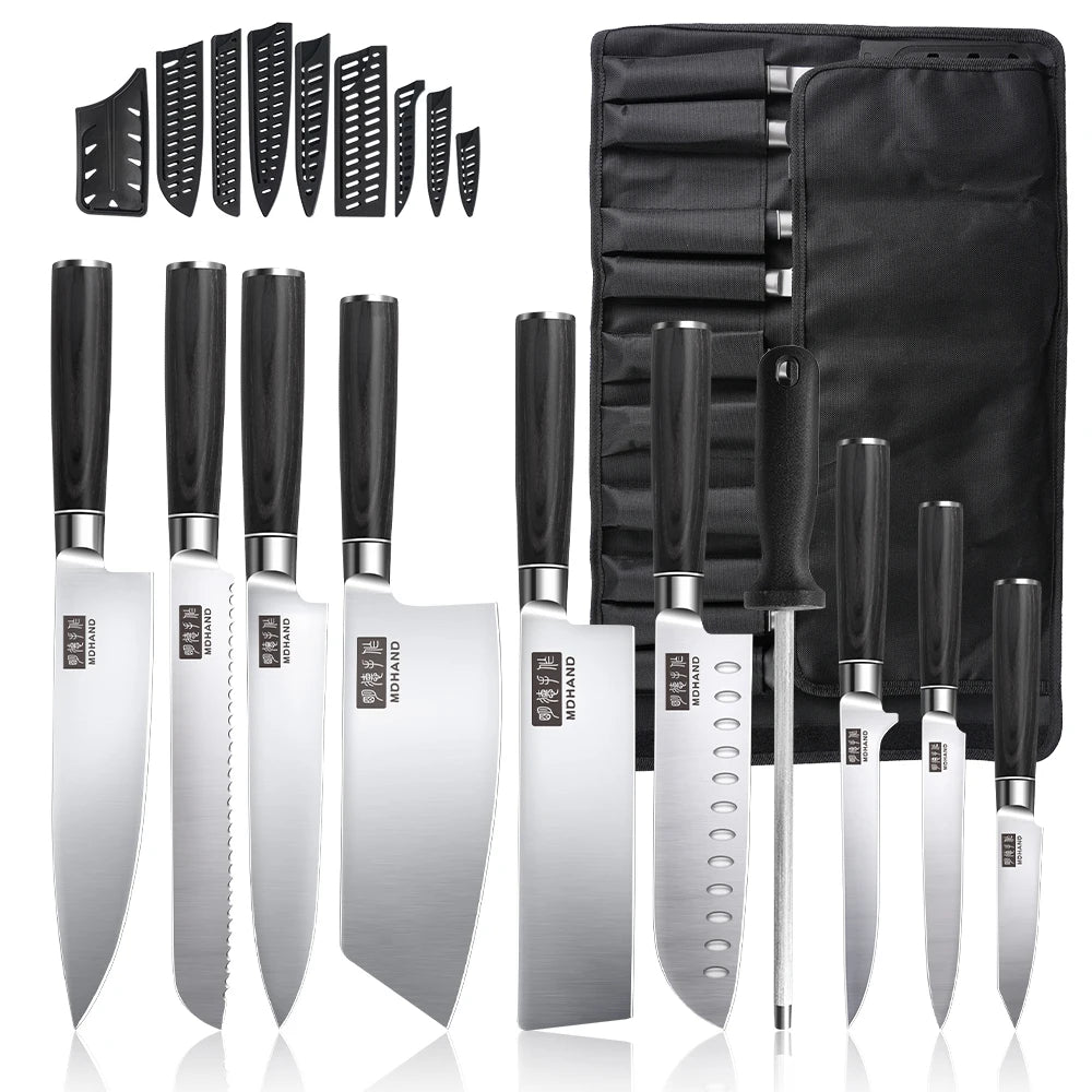 Professionelles 10-teiliges Küchenmesser-Set Chefmesser Tranchiermesser Hochkohlenstoffstahl Superscharfer Holzgriff Geschenkbox