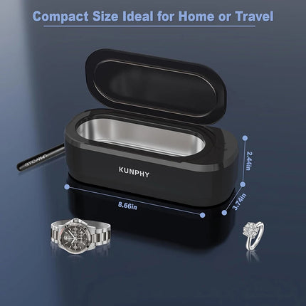 KUNPHY Pulitore per gioielli a ultrasuoni 12oz 46KHz Pulitore sonico professionale con funzionamento one-touch Pulitore sonico per anelli Occhiali