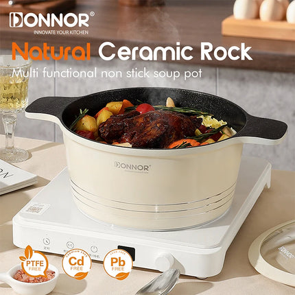 DONNOR 15 Pezzi Set di Pentole in Ceramica Pentole e Padelle Set Cucina a Induzione Antiaderente Salvaspazio Pentole Set Induzione RV Set JT445