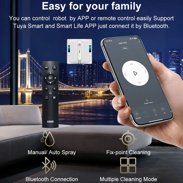 ABIR WD9 Window Cleaning Robot, 4-Way Water Spray, Floating Scraper Technology, Laser Sensor, 9000PA Vacuum Suction, Intelligent Memory