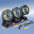 Ventilatore portatile per auto a 3 teste - 2 velocità regolabili, 360° °   Presa Accendisigari Girevole, Potente Flusso d'Aria per Veicoli, Camper e SUV