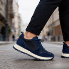 Herren-Freizeitschuhe aus Wildleder und Mesh, Navy-Blau, atmungsaktive Sneaker mit Schnürsenkeln, bequeme Schuhe mit dicker Sohle für den täglichen Gebrauch