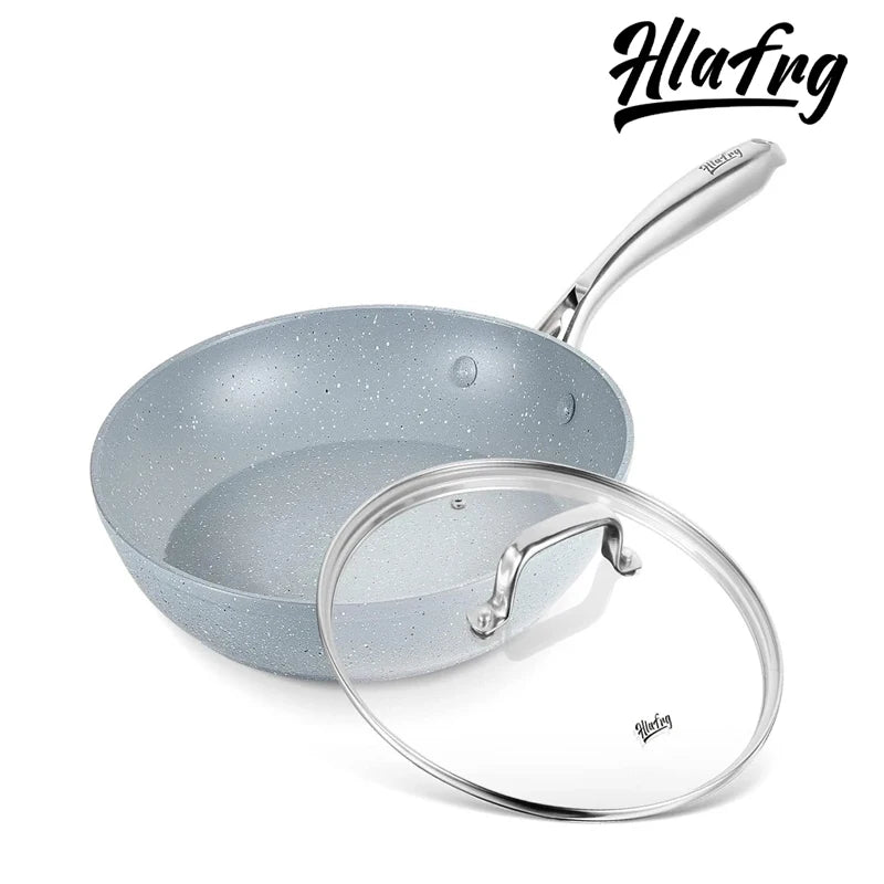 HLAFRG 8/12 Zoll Pfanne mit Deckel, antihaftbeschichtete Marmor-Aluminium-Pfanne mit Edelstahlgriff, induktionsgeeignet