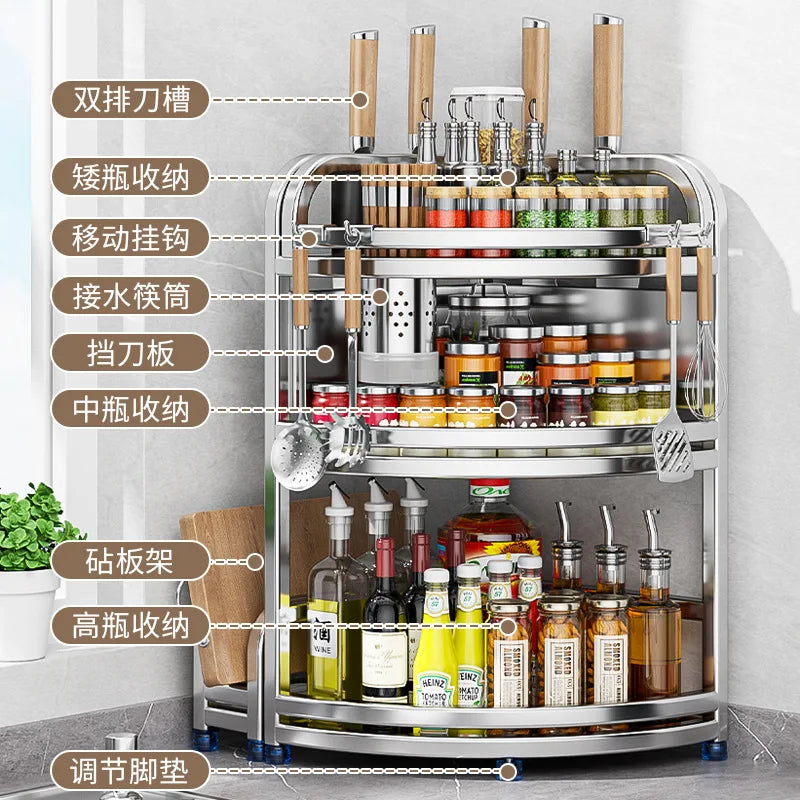 Mensola angolare da cucina, supporto angolare in acciaio inox, porta coltelli per condimenti e spezie, montaggio a parete per uso domestico