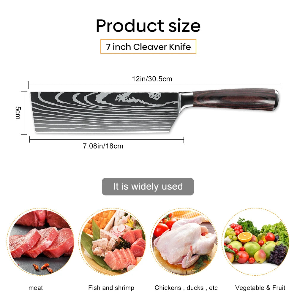 ZENG Professionelles 7-Zoll-Kochmesser – ultrascharf und langlebig, Edelstahl mit Holzgriff und lasergravierter Damast-Optik, mit Geschenkbox