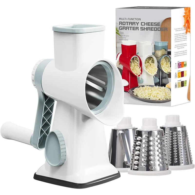 LMETJMA 3-in-1 Vielseitige rotierende Reibe Manueller Gemüseschneider Erdnüsse Nüsse Mühle Käse Gemüsehäcksler Transparent JT242