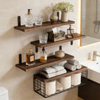 Mensole da Bagno Sopra il WC con Cesto Portaoggetti, Mensola Galleggiante a Muro per Organizzazione Domestica e Decorazione, Bagno/Cucina
