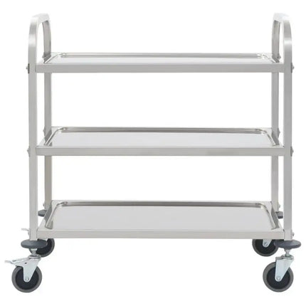 3-Tier Kitchen Cart, 96.5x55x90 cm, Stainless Steel Material, Solid and Stable Frame, Large Storage Capacity, Smooth-Rolling Wheels, Space-Saving, Easy to Assemble, for Home Use, Restaurants, Hotels