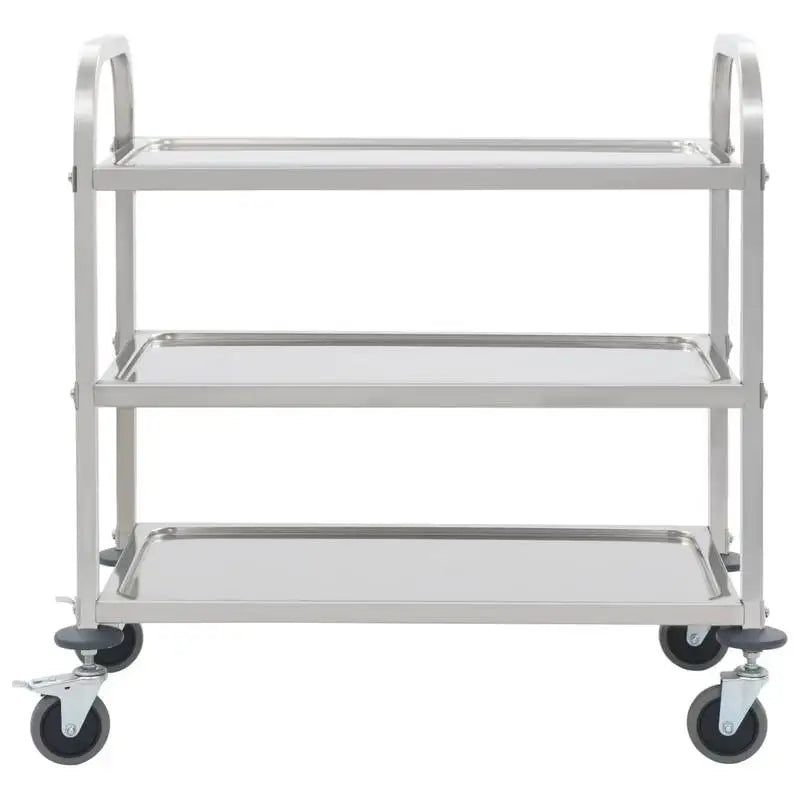 Carrello da Cucina a 3 Ripiani, 96,5x55x90 Cm, Materiale in Acciaio Inossidabile, Telaio Solido e Stabile, Grande Capacità di Stoccaggio, Ruote Scorrevoli, Salvaspazio, Facile da Montare, per Uso Domestico, Ristoranti, Hotel