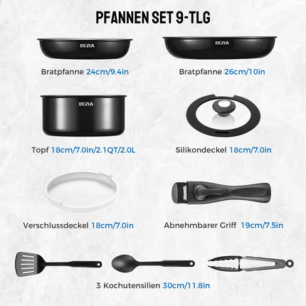 Set of Pans with Removable Handle, Nonstick Ceramic Pans, Induction Pan Set with Cookware, for All Hob Types