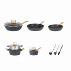 Set di Pentole da Cucina Essenziali, 12 Pezzi, Antiaderenti con Rivestimento in Granito e Compatibilità Universale con Sensori a Gas