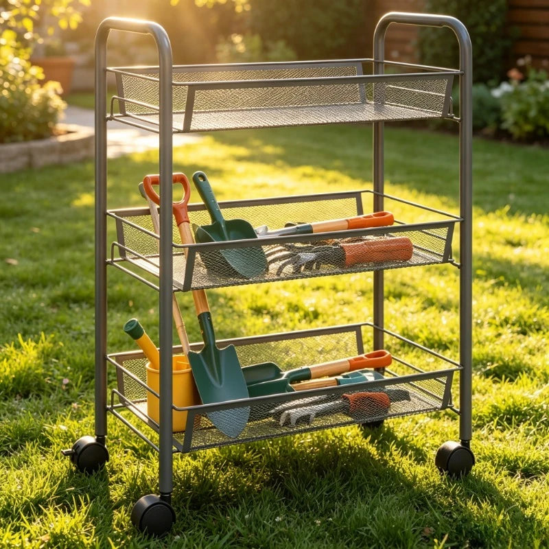 Carrello da Cucina a 3 Ripiani Grigio, 46x26x64 Cm, Materiale in Ferro, Struttura Robusta e Spessa, Organizzazione a Strati, Ruote Universali Flessibili, Antiruggine e Resistente all'Usura, Facile Installazione, Organizzatore