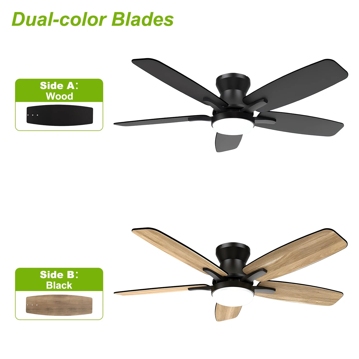Ventilatore da soffitto a doppia pala da 42 pollici con luce LED dimmerabile, motore DC reversibile a 6 velocità dimmerabile, timer silenzioso, ventilatore a basso profilo per camera da letto, cucina, appartamento