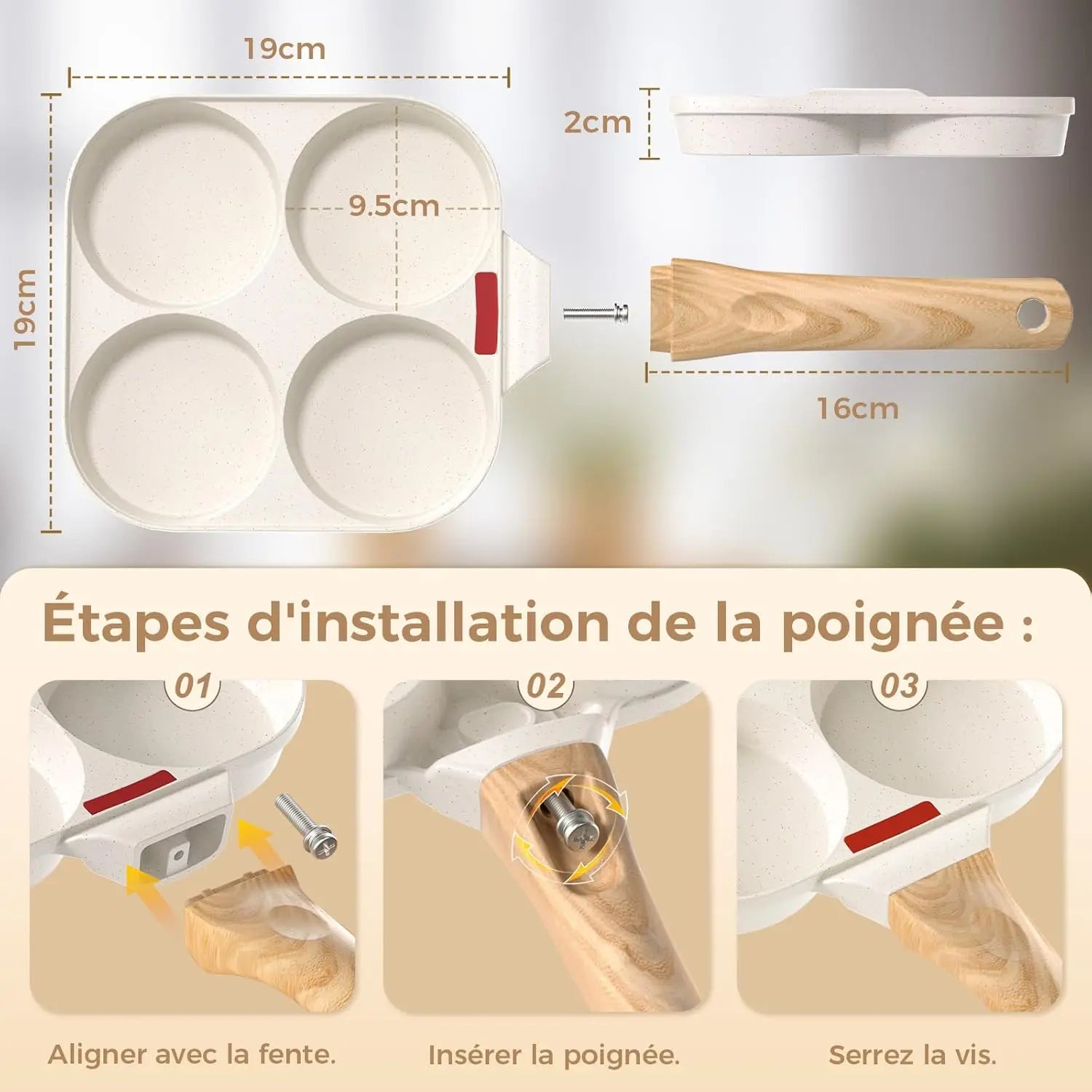 Padella per crêpe a 4 fori, padella antiaderente per uova, padella in alluminio resistente con manico