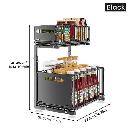 2-Tier Pull-Out Organizer for Kitchen, Under-Sink Sliding Shelf, Spice and Jar Rack