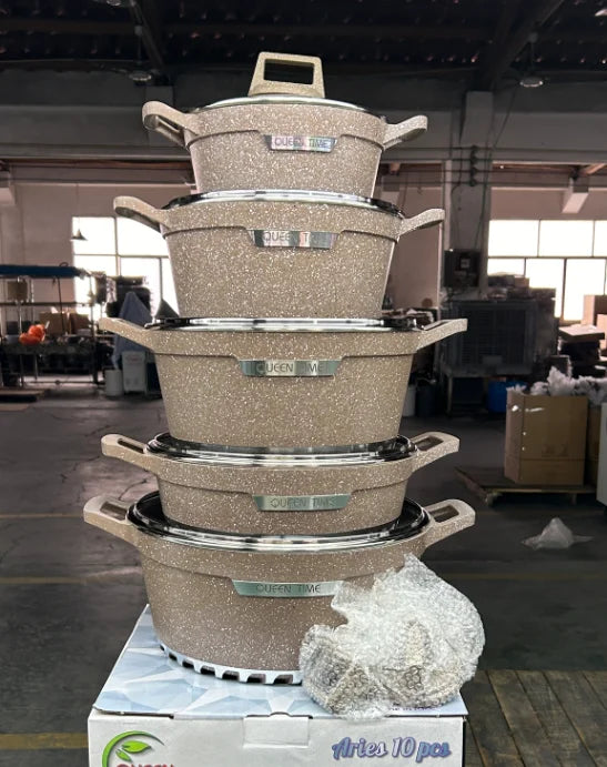 Haus-Topfset – 10-teiliges Kochtopfset aus Aluminiumlegierung, Mischfarben