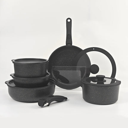 DONNOR 17-Pezzi Set di Pentole e Padelle Antiaderenti con Manico Staccabile, Set di Pentole da Cucina a Induzione JT271