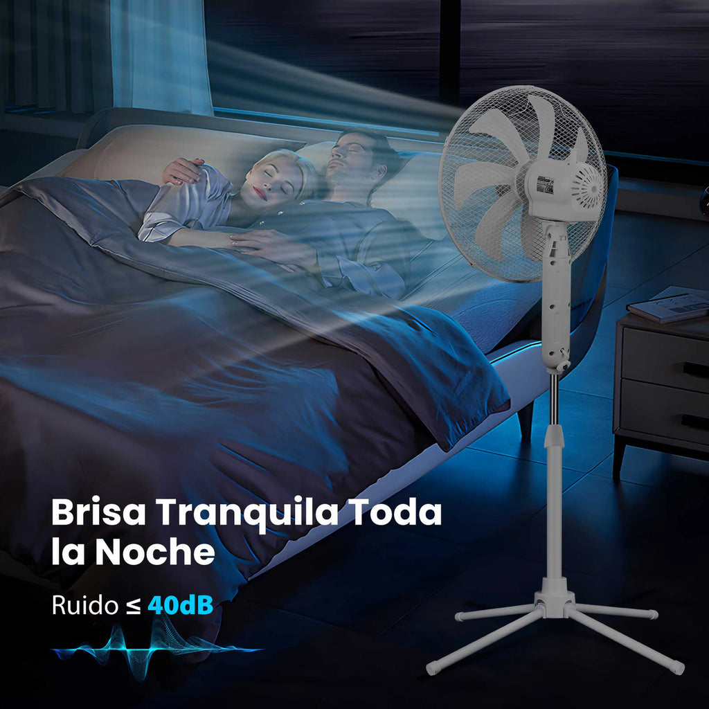 Aigostar Erika – Standventilator, 7 Flügel, 41 cm Durchmesser, 50 W, leiser Ventilator mit 75° Oszillation, 3 Geschwindigkeiten, höhenverstellbar von 108–123 cm, weiß
