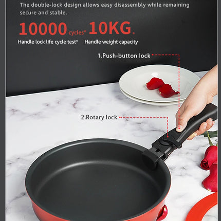 COOKER KING Non-stick Pan Set with Removable Handle, Food Grade Coating, Induction Cooking Pot, Steak and Omelette Pan