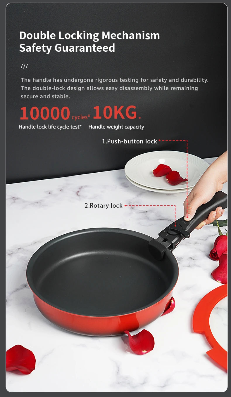 COOKER KING Set di Padelle Antiaderenti con Manico Rimovibile, Rivestimento per Alimenti, Pentola per Cottura a Induzione, Padella per Bistecche e Omelette