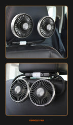 Ventilatore portatile USB a doppia testa regolabile con interruttore indipendente, 3 velocità 360° °   Ventilatore da Poggiatesta per Auto, per Casa e Sedile Posteriore