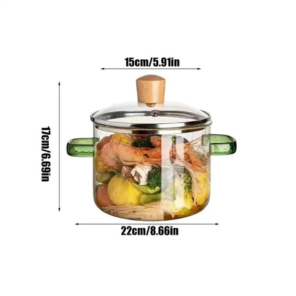 Pentola per zuppa in vetro trasparente da 1600 ml, pentola per zuppa di grande capacità, pentola in vetro borosilicato, pentola per cottura in vetro con coperchio, pentola per zuppa