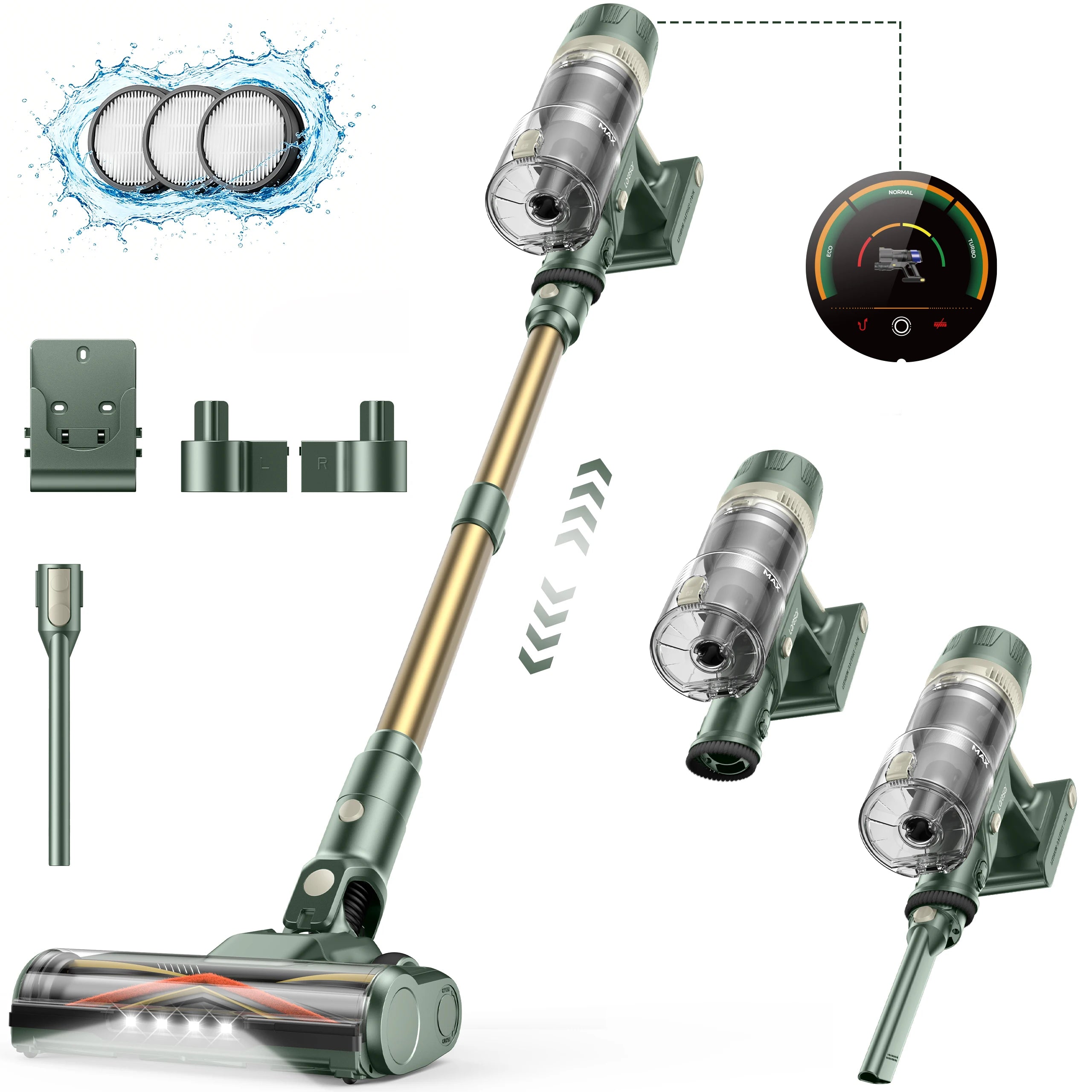 Laresar V12 Kabelloser Staubsauger, Leistungsstark 600W 65000PA, 2H Schnellladung, Abnehmbarer Akku und Smart Display