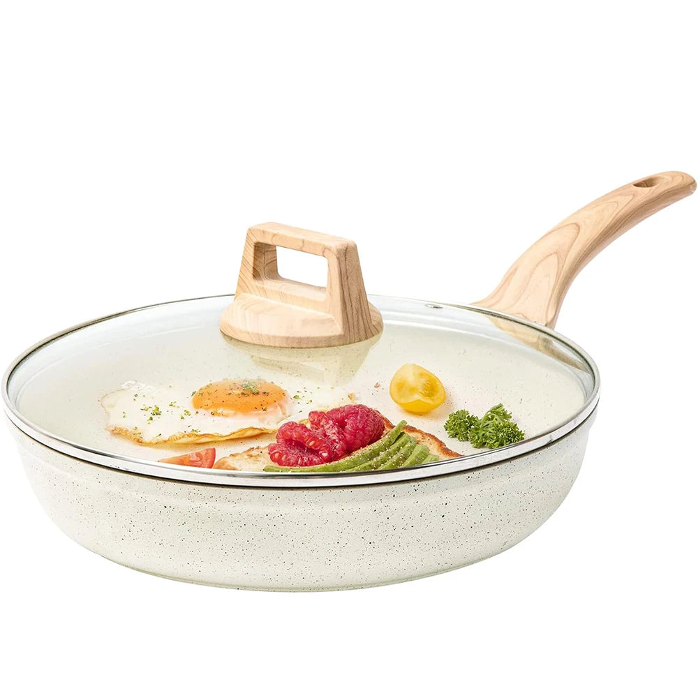 DONNOR Padella con coperchio Padella antiaderente a induzione Padella per uova in granito Padelle per frittata con manico resistente al calore JT280