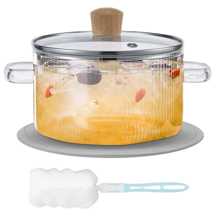Pentola in vetro con coperchio, pentola in vetro resistente al calore da 1,6 l/54 once con doppi manici, pentola per zuppa in vetro antiaderente, pentola da piano cottura