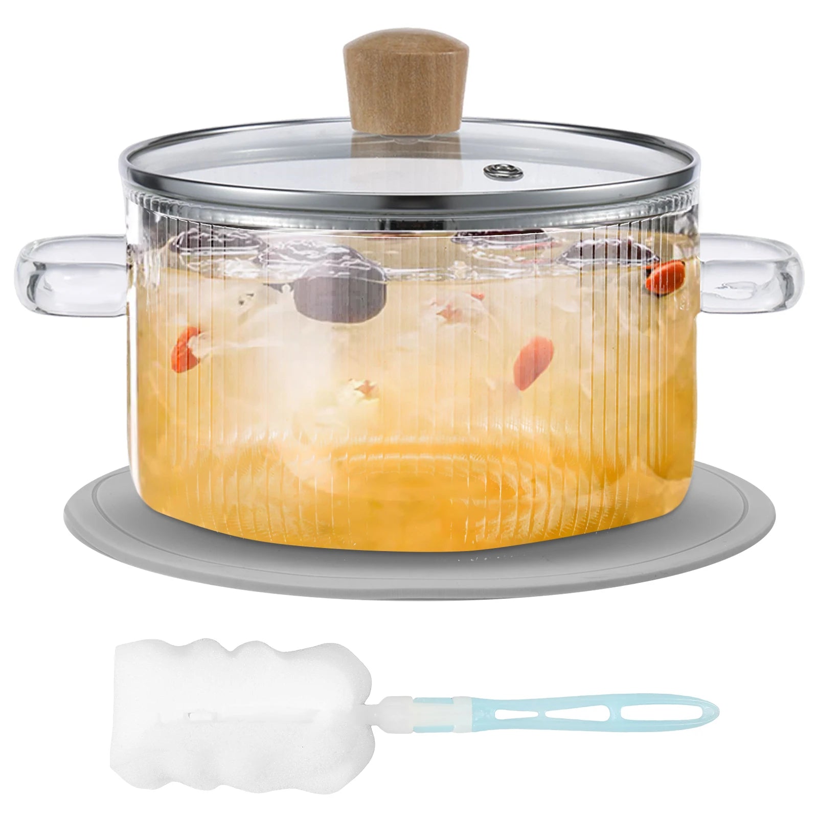 Glas-Topf mit Deckel Hitzebeständiger 1,6 l/54 Unzen Glas-Topf mit Doppelgriffen Antihaftbeschichteter Glas-Suppentopf Herdplatte