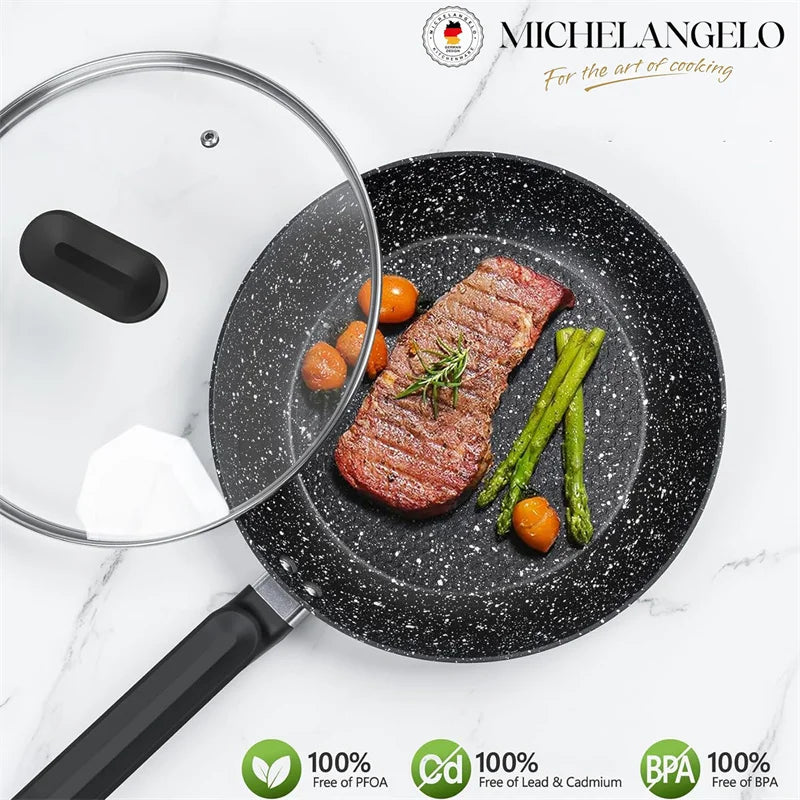 MICHELANGELO Padelle antiaderenti da 12 pollici con coperchio Rivestimenti in granito Padella Saute Pan Bistecca Uova Padella per tutte le fornelli