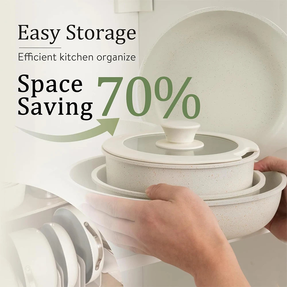 DONNOR Set di pentole e padelle da 17 pezzi Set di pentole antiaderenti con manico staccabile Set di pentole da cucina a induzione Pentole per camper sane